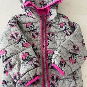 Gap Gray and Pink Minnie Mouse Puffer Jacket